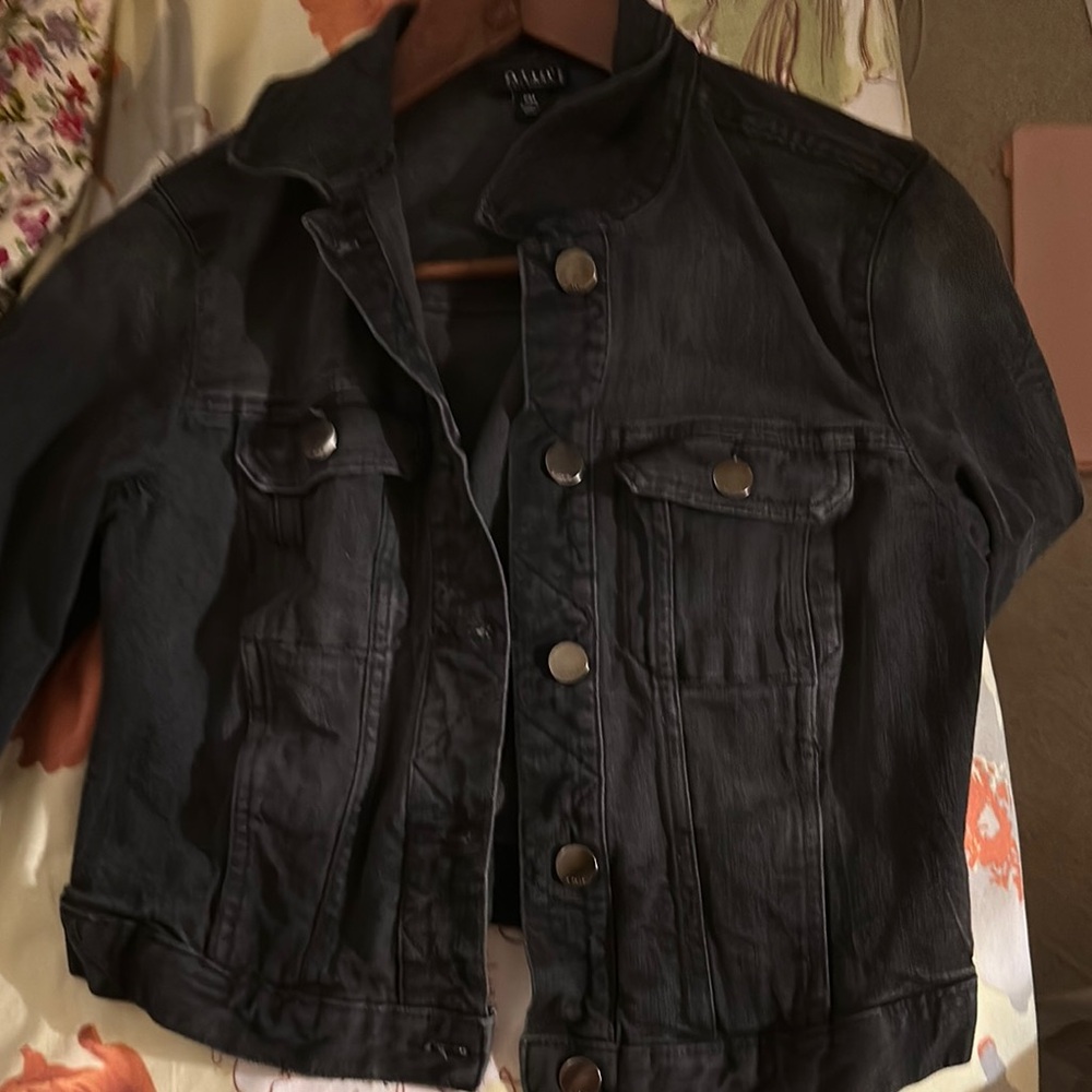 a.n.a. Black Denim Jacket with Silver Buttons